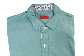 Isaia Turquoise Cotton-Silk Short Sleeve Polo