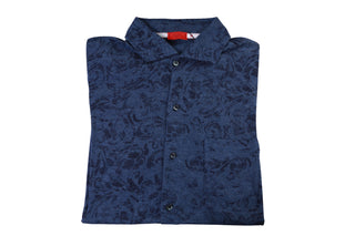 Isaia Dark-Blue Pattern Cotton Short Sleeve Polo