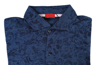 Isaia Dark-Blue Pattern Cotton Short Sleeve Polo