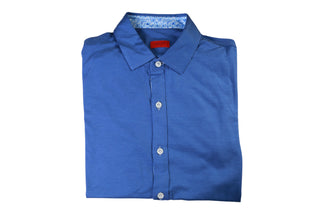 Isaia Blue Short Sleeve Silk-Cotton Polo