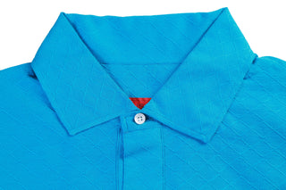 Isaia Sky Blue Silk-Cotton Short Sleeve Polo