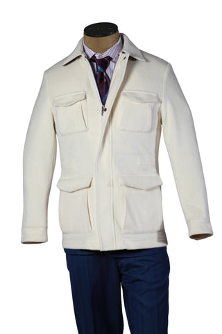Kired By Kiton Cream Climatek Reversible Coat with Removable Camouflage Vest