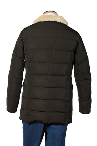 Eleventy Black Solid Puffer Coat (Removable Fur Trim)