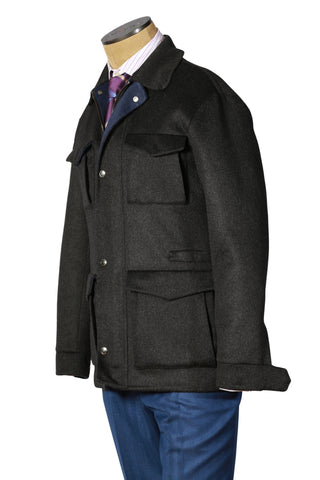 Kired By Kiton Dark-Grey Solid Cashmere Coat