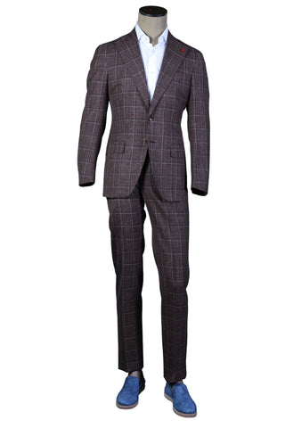 Isaia Brown Windowpane Suit