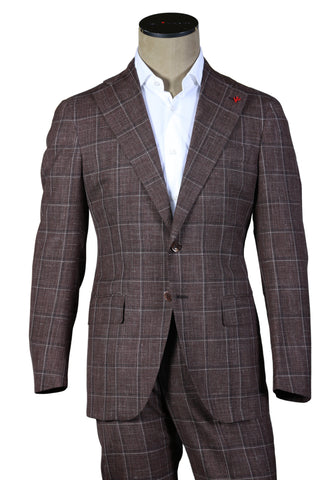 Isaia Brown Windowpane Suit