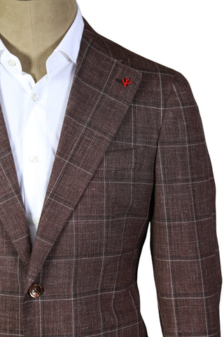 Isaia Brown Windowpane Suit