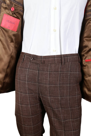 Isaia Brown Windowpane Suit