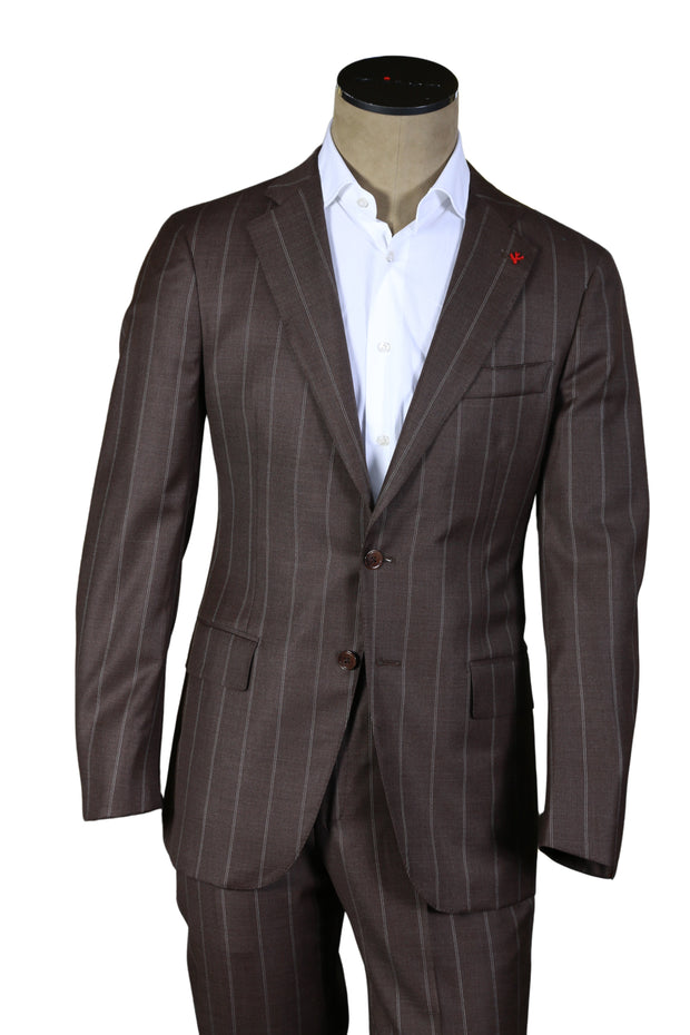 ISAIA Striped Brown Suit