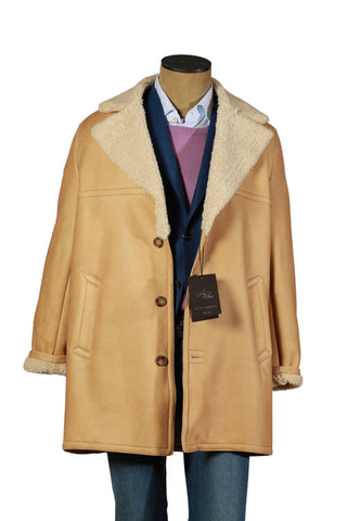 Hettabretz Honey Shearling Lined Leather Overcoat