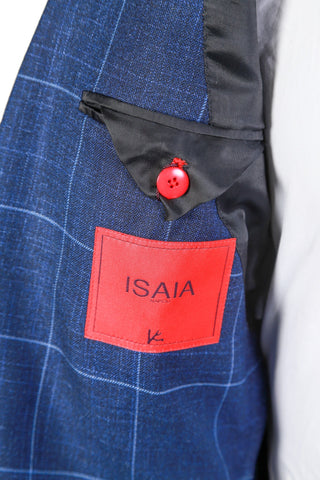 Isaia Cobalt Blue Windowpane Wool Suit