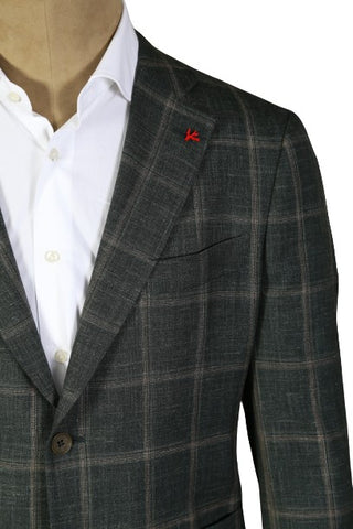Isaia Dark-Grey Windowpane Wool Suit