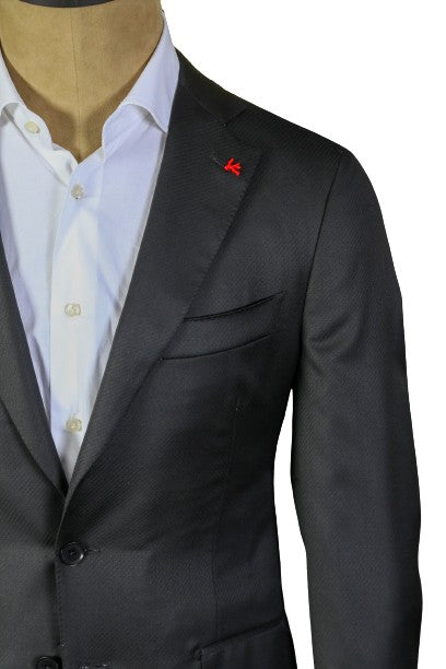 Isaia Black Solid Wool Suit