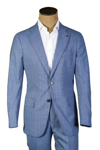 Isaia Cornflower Blue Striped Wool Suit