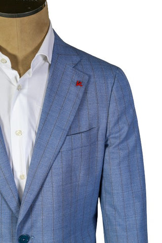 Isaia Cornflower Blue Striped Wool Suit