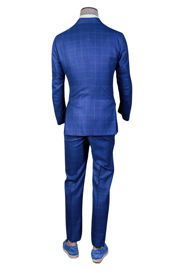 Isaia Blue Windowpane Wool Suit