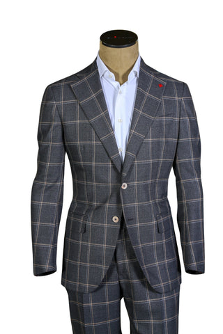 Isaia Grey Windowpane Wool Suit