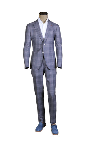 Isaia Grey Checked Wool-Silk Suit