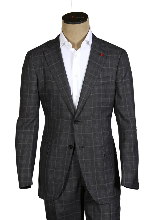 Isaia Dark-Grey Checked Wool Suit