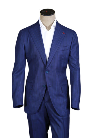 Isaia Navy Blue Striped Wool Suit
