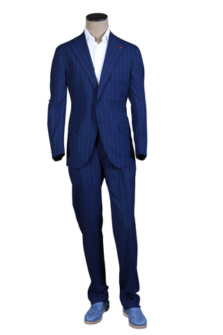 Isaia Navy Blue Striped Wool Suit