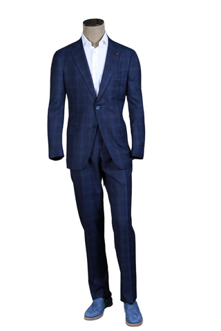 Isaia Midnight-Blue Checked Wool Suit