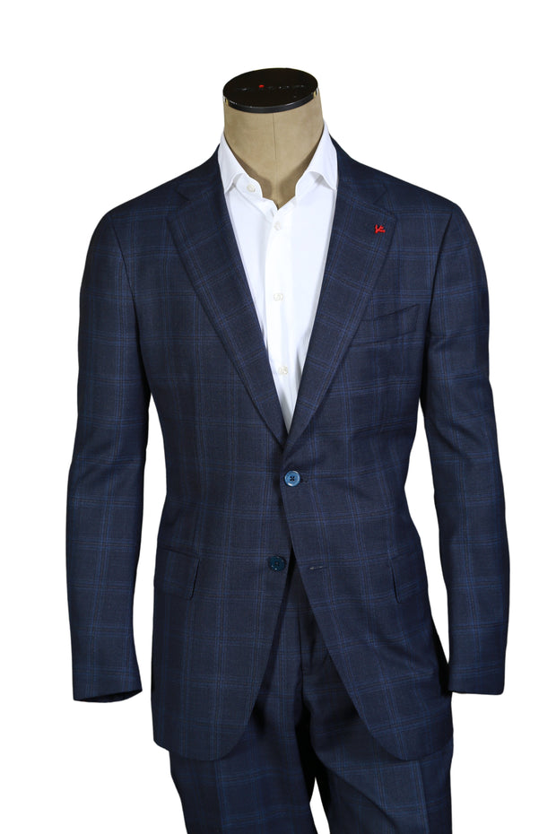 Isaia Dark-Blue Checked Wool Suit