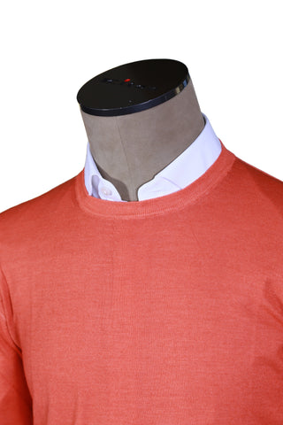 Fedeli Red-Orange Cashmere Crewneck Sweater