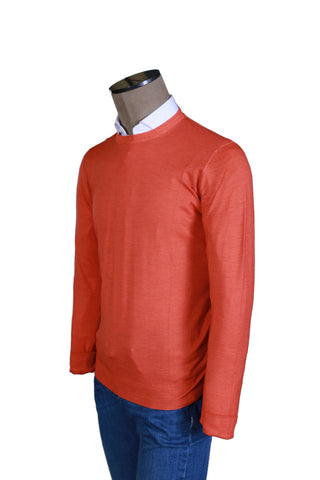 Fedeli Red-Orange Cashmere Crewneck Sweater