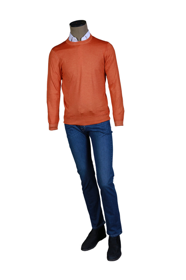 Fedeli Orange Cashmere Crewneck Sweater