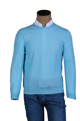 Fedeli Sky-Blue Cashmere Crewneck Sweater
