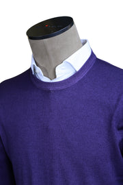 Fedeli Purple Cashmere Crewneck Sweater