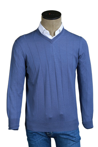 Fedeli Blue Cashmere V-Neck Sweater