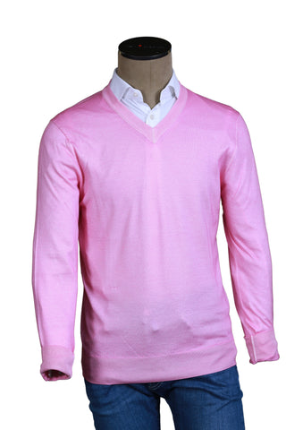 Fedeli Pink Cashmere V-Neck Sweater