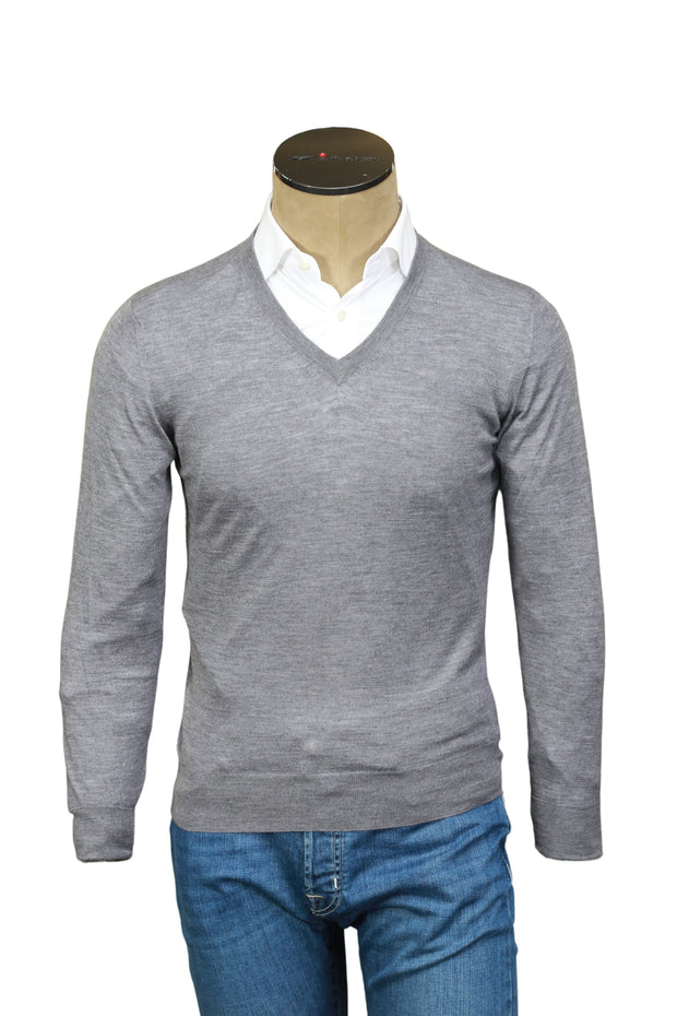 Fedeli Cashmere Grey V-Neck Sweater