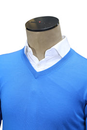 Fedeli Cashmere Blue V-Neck Sweater
