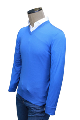 Fedeli Sky-Blue Cashmere V-Neck Sweater