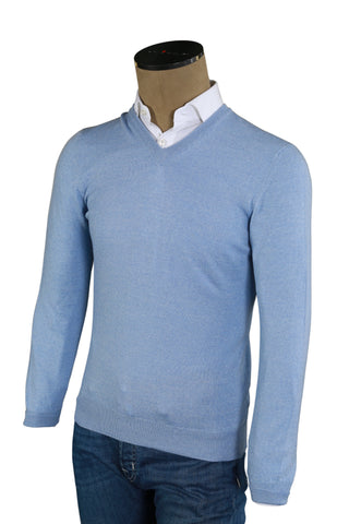 Fedeli Cornflower Blue Cashmere V-Neck Sweater