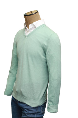 Fedeli Turquoise Cashmere V-Neck Sweater