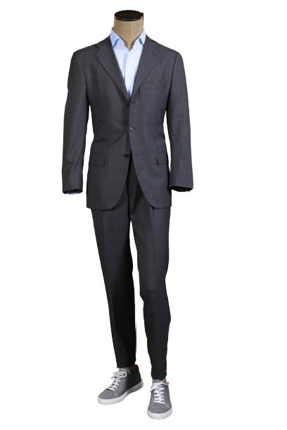 Kiton Black Solid Wool Suit