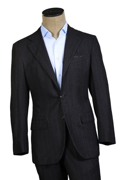 Kiton Black Striped Wool Suit