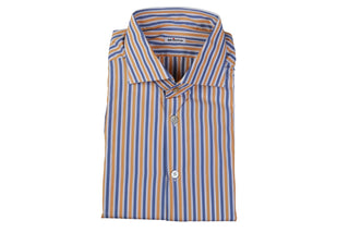 Kiton Orange/Blue Striped Cotton Shirt