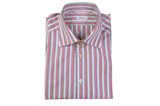Kiton Red/White Striped Cotton Shirt