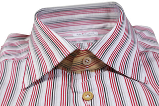 Kiton Red/ White Striped Cotton Shirt