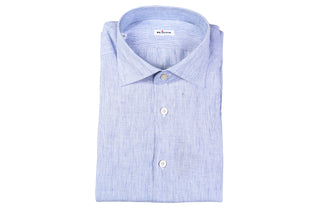 Kiton Blue Sharkskin Cotton Shirt