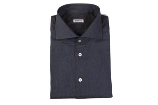 Kiton Navy-Blue Solid Cotton Shirt