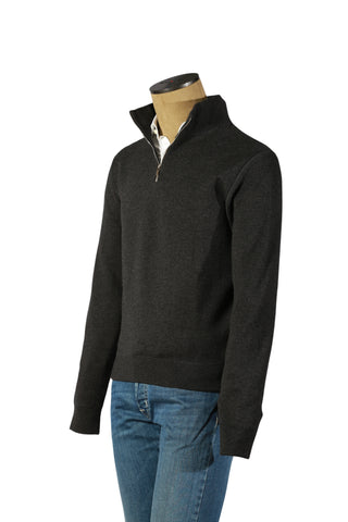 Manrico Dark-Grey Solid Cashmere Zip-Up Sweater