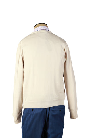 Manrico Cream Solid Cashmere V-Neck Sweater
