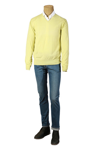 Manrico Light-Yellow Solid Cashmere V-Neck Sweater