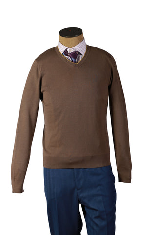 Manrico Brown Solid Cashmere Sweater
